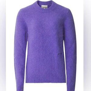 NWOT Ganni Alpaca Wool Purple Fuzzy Sweater Large Italy Embroided Logo $325